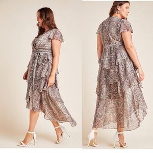 ❤️❤️❤️ SALE Anthropologie Serpentine Ruffled Midi Wrap Dress